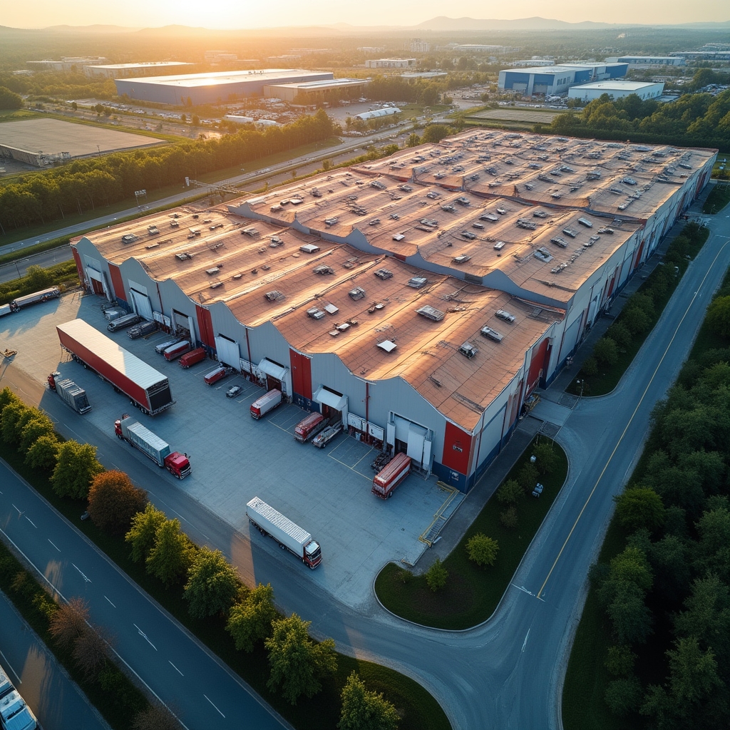 Vista aerea di un moderno centro di distribuzione